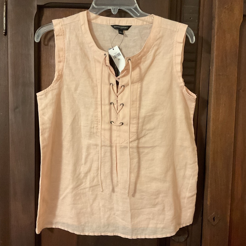 NWT Banana Republic Peach Lace Up Cotton Linen Blend Tank Top Size XS